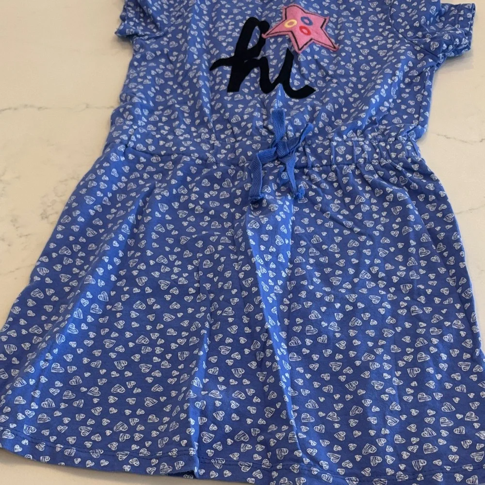Flapdoodles Blue Dress with Pink Star and 'Hi' Design